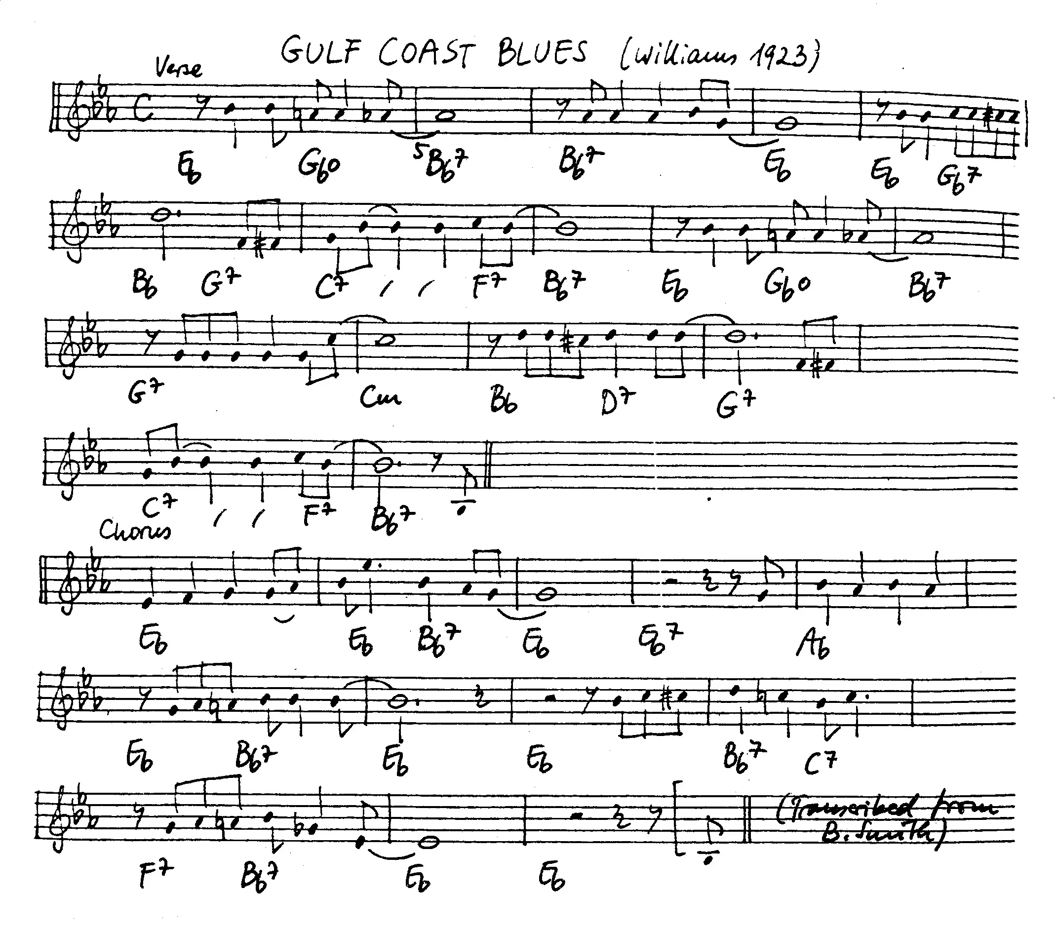 gulf coast blues free jazz leadsheet - Courtesy of the Jungle Jazz Band